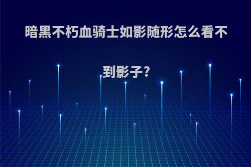 暗黑不朽血骑士如影随形怎么看不到影子?