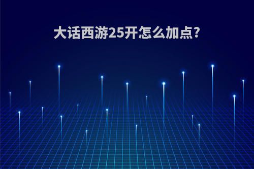 大话西游25开怎么加点?