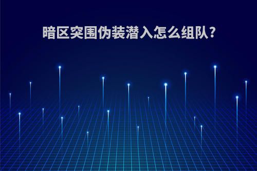 暗区突围伪装潜入怎么组队?