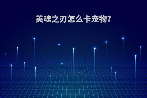 英魂之刃怎么卡宠物?