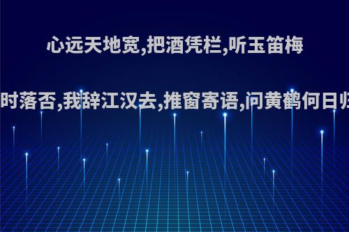 心远天地宽,把酒凭栏,听玉笛梅花此时落否,我辞江汉去,推窗寄语,问黄鹤何日归来?
