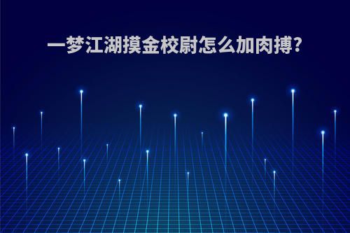 一梦江湖摸金校尉怎么加肉搏?