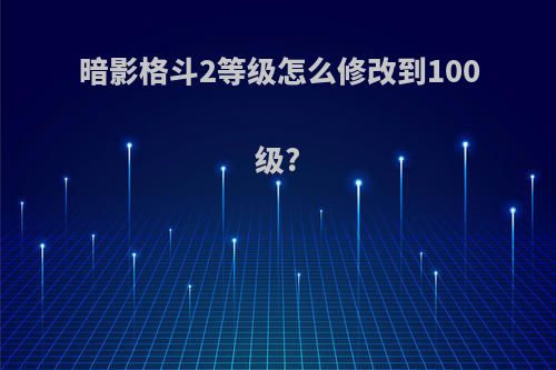 暗影格斗2等级怎么修改到100级?
